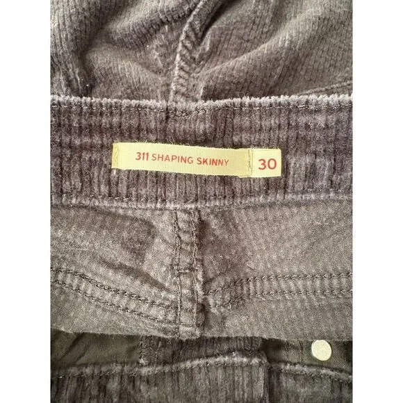 Levi's Womens 311 SHAPING SKINNY CORDUROY PANTS Size 30 Soft Black - Picture 7 of 11